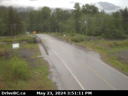 Traffic Cam Hwy-113, near Village of Laxgalts'ap (Greenville) in the Nass Valley, looking eastbound. (elevation: 21 metres)