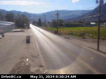 Traffic Cam Hwy-3 at Keremeos Bypass Rd, looking east. (elevation: 444 metres)